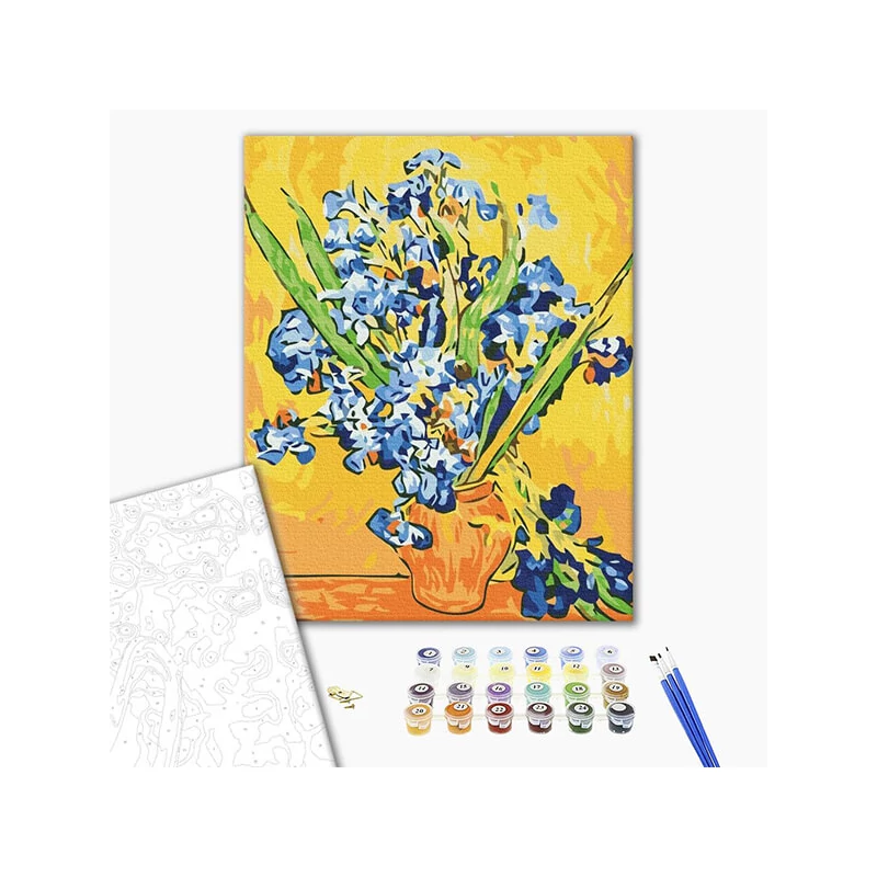 Set de colorat după numere, pe pânză întinsă, 40x50 cm - Van Gogh: Irisi in vaza