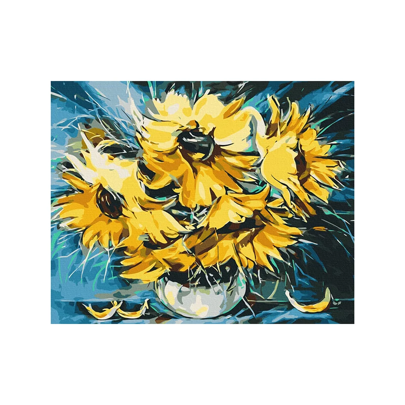 Set pictură pe numere, pe pânză întinsă, 40x50 cm - Oleg Loburak: Floarea soarelui