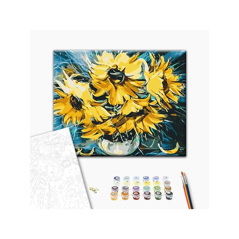 Set pictură pe numere, pe pânză întinsă, 40x50 cm - Oleg Loburak: Floarea soarelui