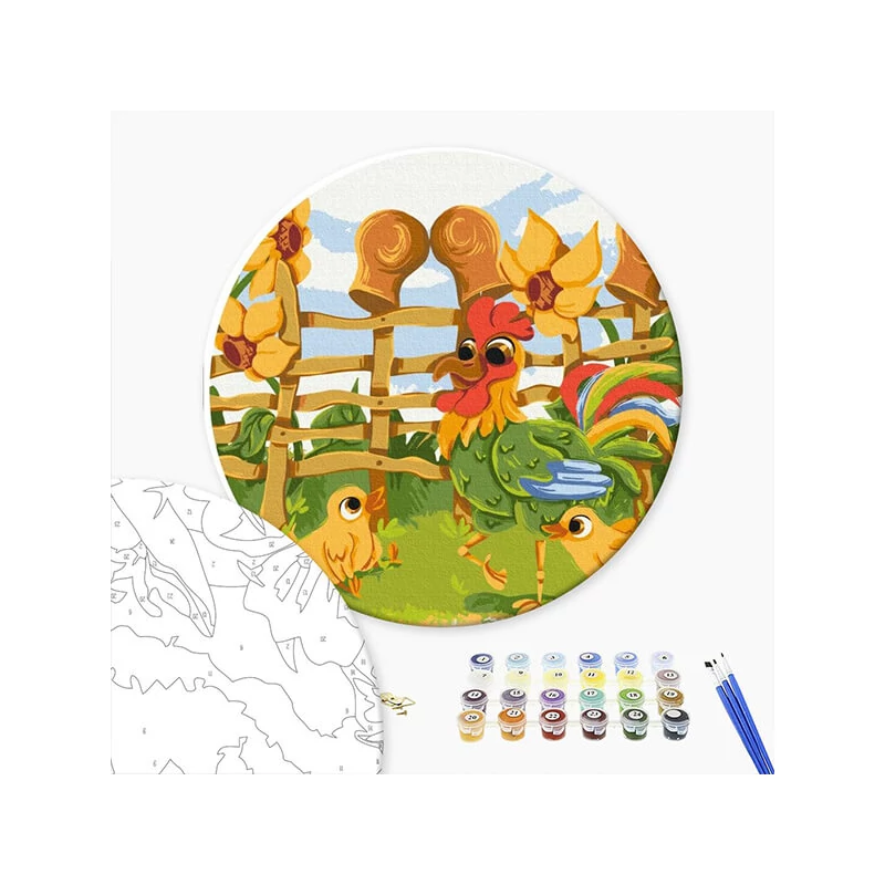 Set pictură pe numere, pe pânză întinsă, 30 cm - Didevych Kateryna: Cocoși