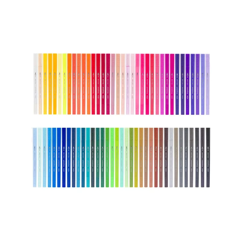 Bruynzeel Fineliner Brush pen marker cu două vârfuri   în set - 72 buc, în cutie metalcă
