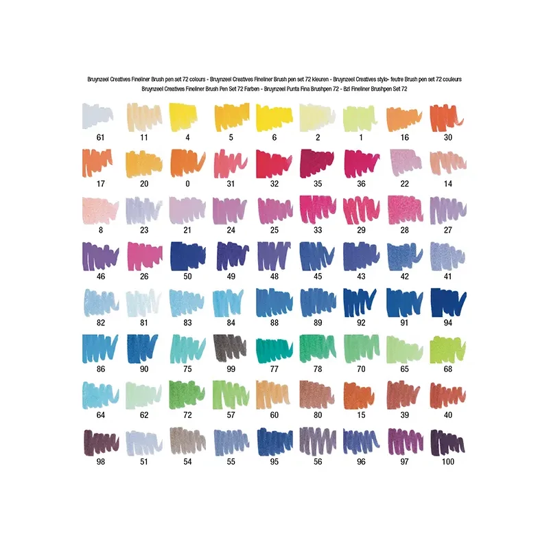 Bruynzeel Fineliner Brush pen marker cu două vârfuri   în set - 72 buc, în cutie metalcă