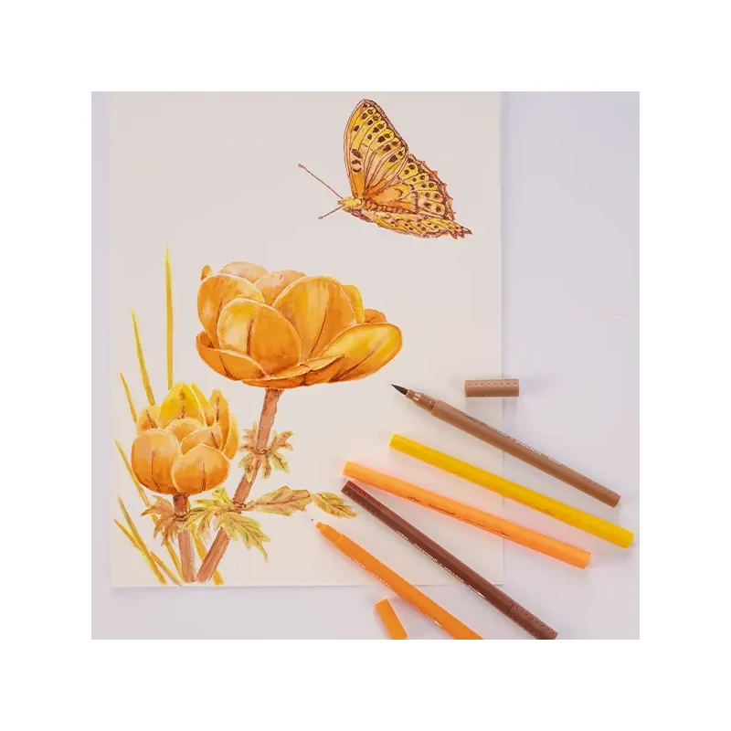 Bruynzeel Fineliner Brush pen marker cu două vârfuri   în set - 72 buc, în cutie metalcă