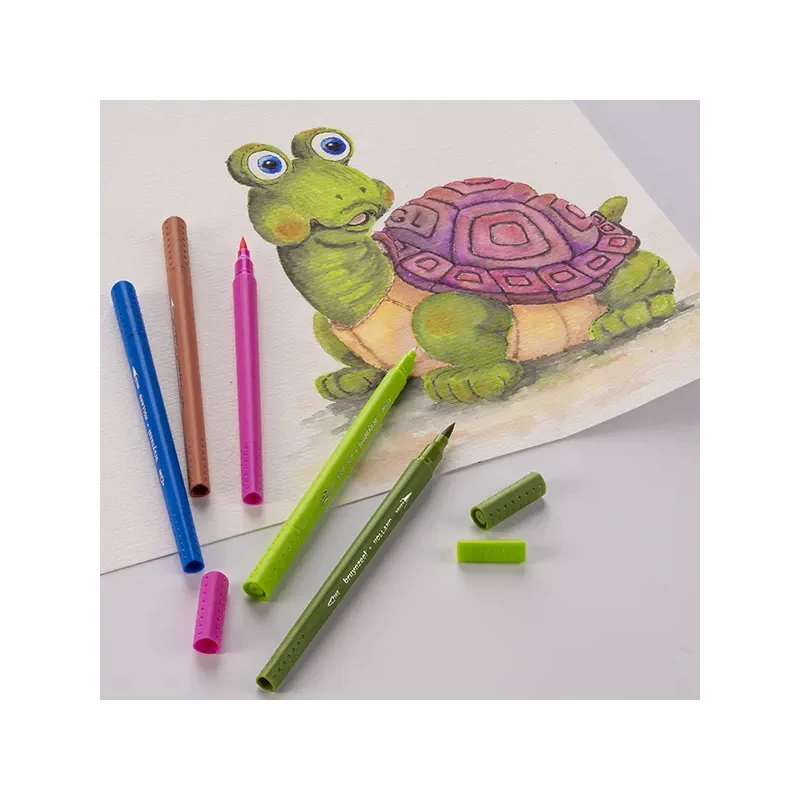 Bruynzeel Fineliner Brush pen marker cu două vârfuri   în set - 72 buc, în cutie metalcă