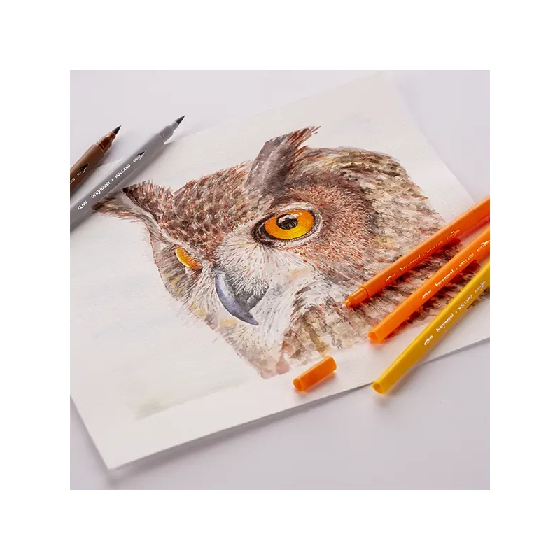 Bruynzeel Fineliner Brush pen marker cu două vârfuri   în set - 72 buc, în cutie metalcă