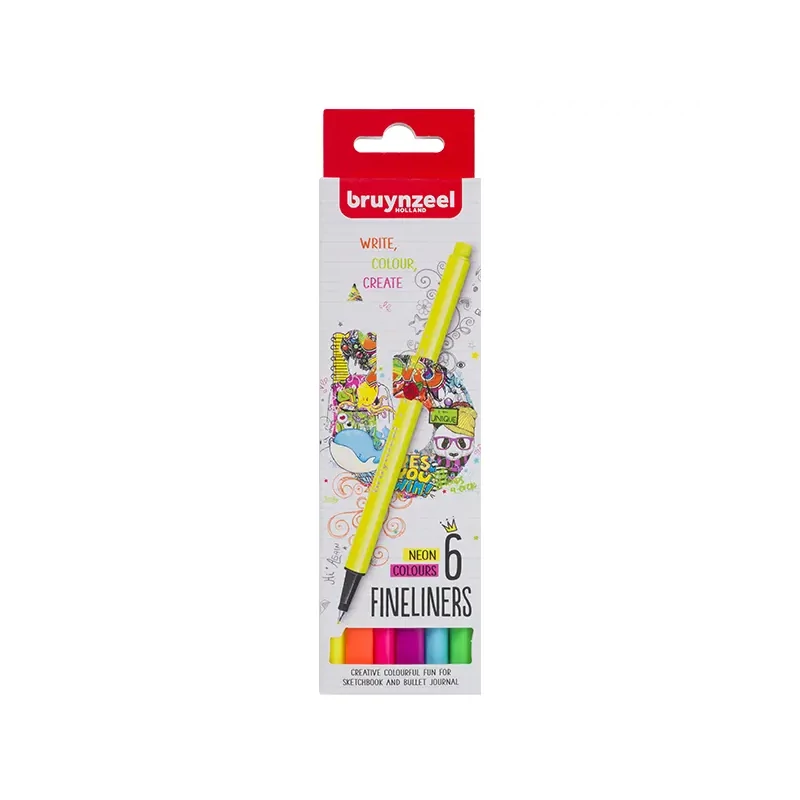 Bruynzeel Fineliner set pâslă cu ac - set de 6, culori neon