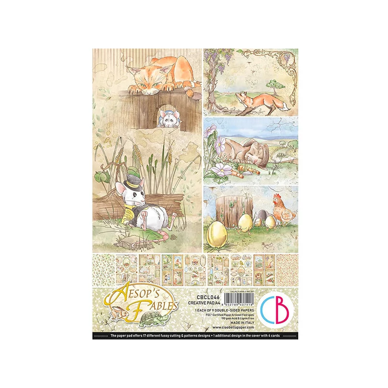 Set de hârtie scrapbook  Ciao Bella, A4, 9 coli - Aesop's animal fables Creative Pad