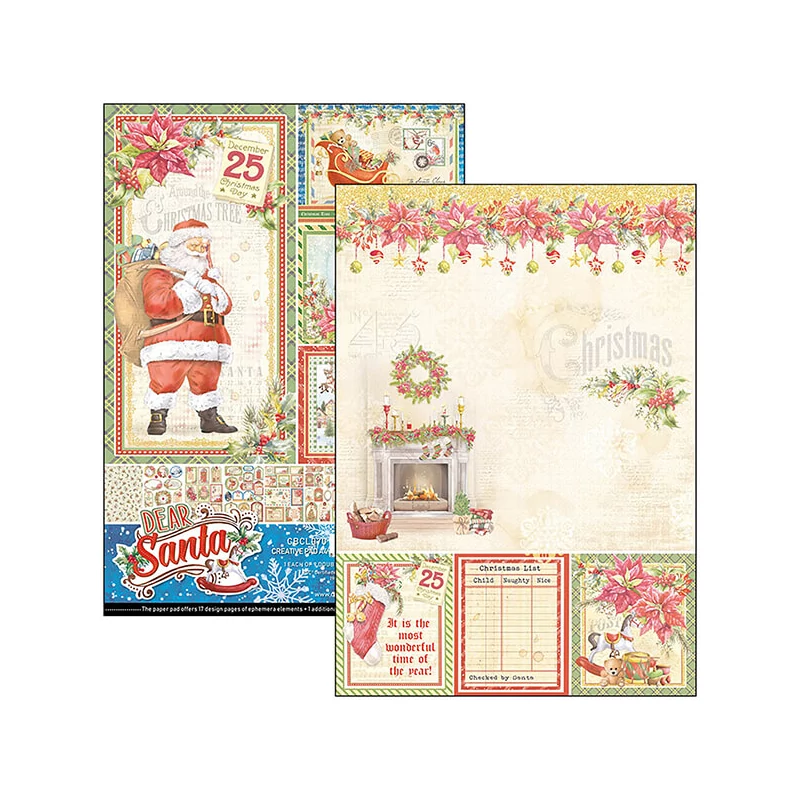 Set de hârtie scrapbook  Ciao Bella, A4, 9 coli - Dear Santa Creative Pad