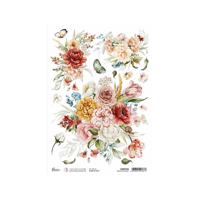 Hârtie de orez, Piuma, A4 - buchet de flori romantic