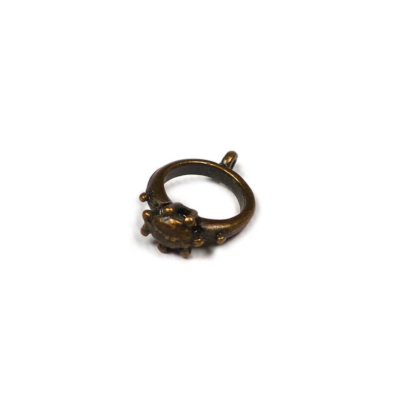 Ornament metalic Charm, 4 buc - inel, piatra, 3D, antic