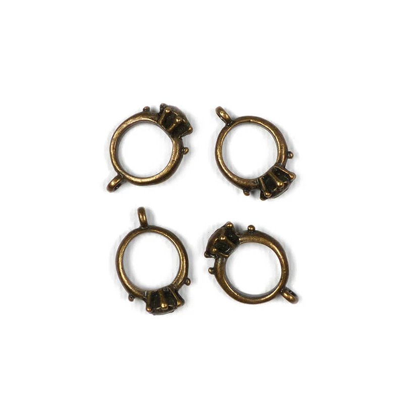 Ornament metalic Charm, 4 buc - inel, piatra, 3D, antic