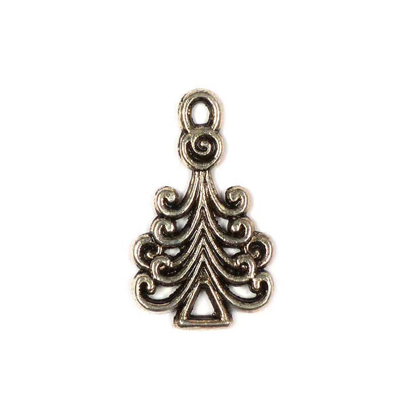 Charm, ornament metalic, 4 buc - pin de padure, 3D