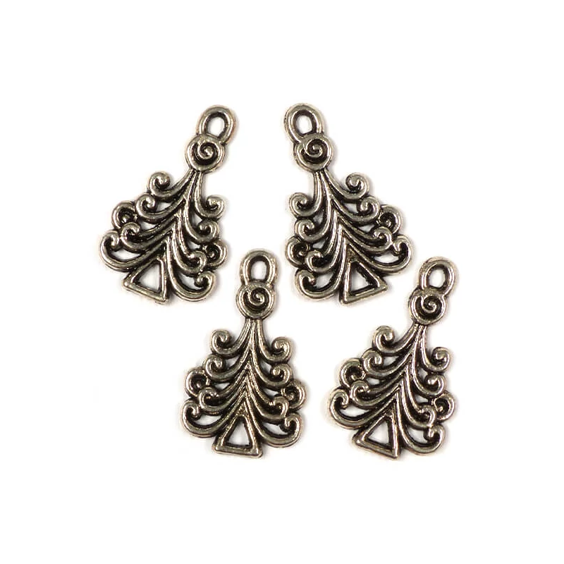 Charm, ornament metalic, 4 buc - pin de padure, 3D