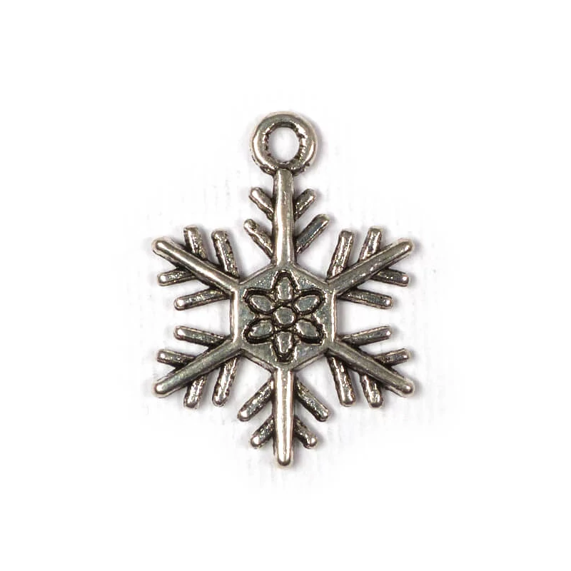 Charm, ornament metalic, 3 buc - cristal de zăpadă, 3D