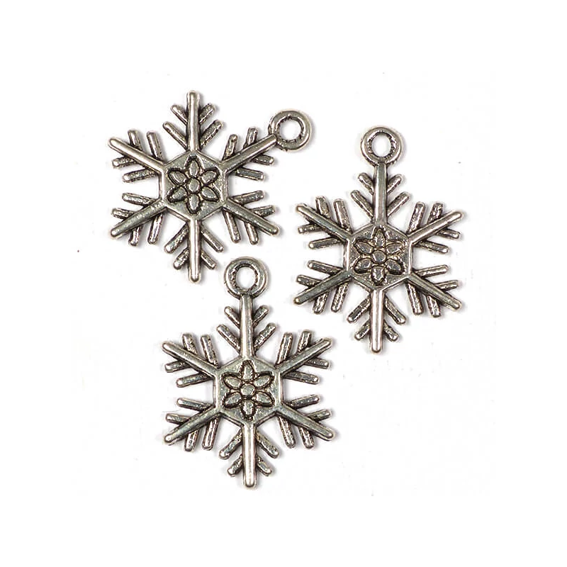 Charm, ornament metalic, 3 buc - cristal de zăpadă, 3D