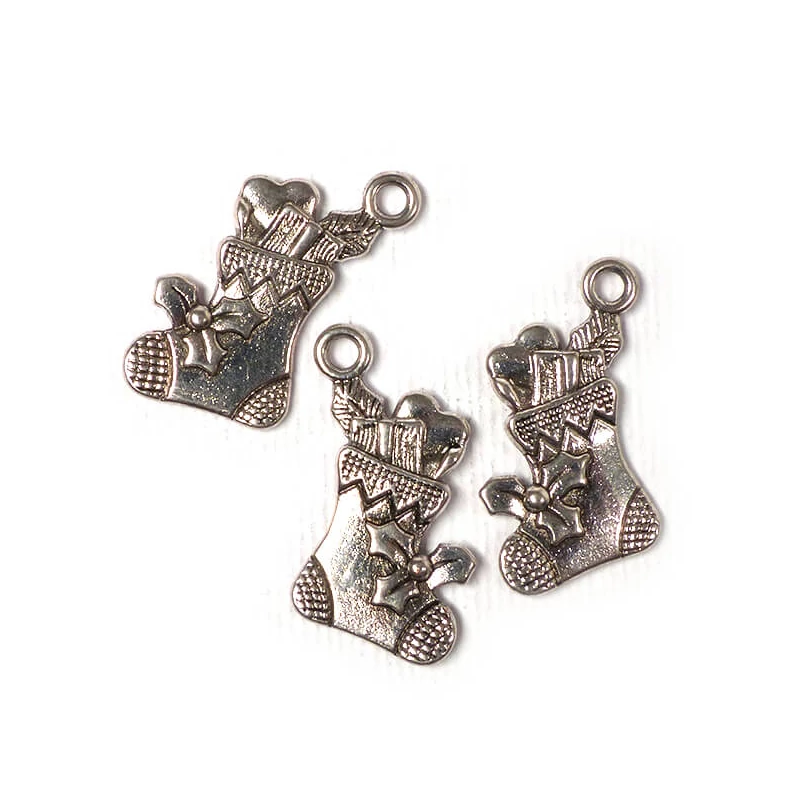 Charm, ornament metalic, 3 buc - șosete de Crăciun, 3D