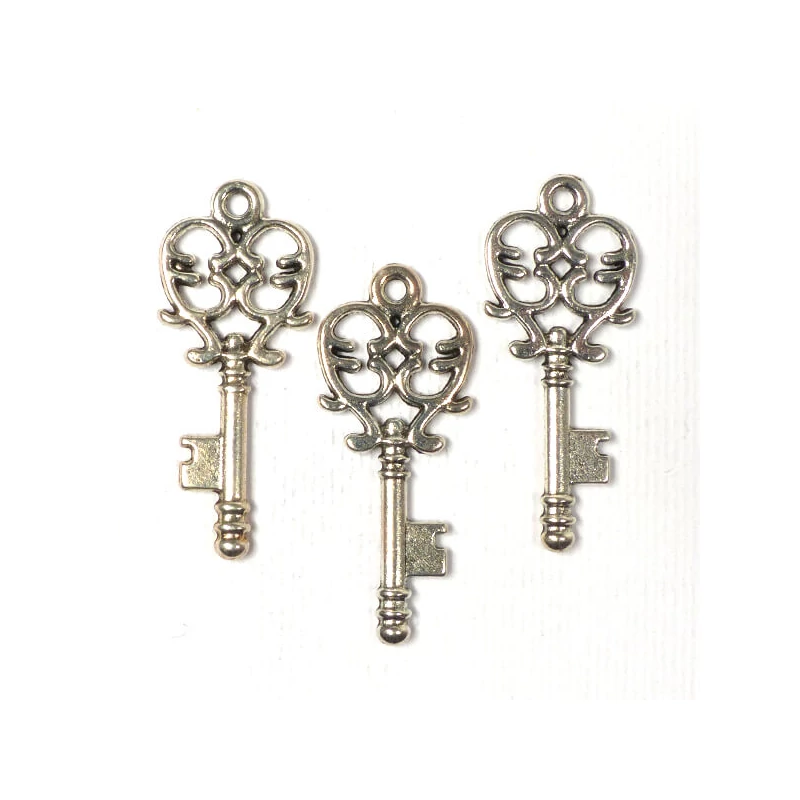 Charm, ornament metalic, 3 buc - cheie, stoloni, 3D