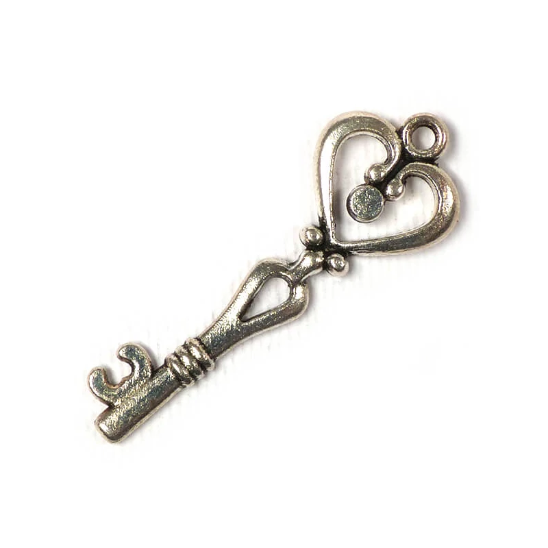 Charm, ornament metalic, 3 buc - cheie, inimă, 3D