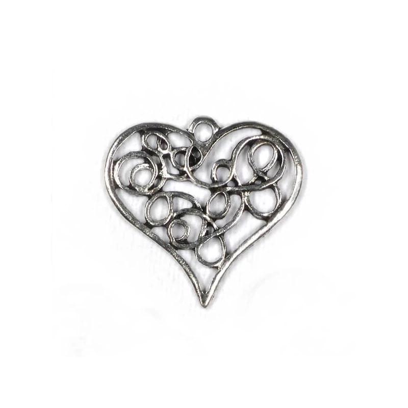 Charm, ornament metalic, 3 buc - inimă, crin