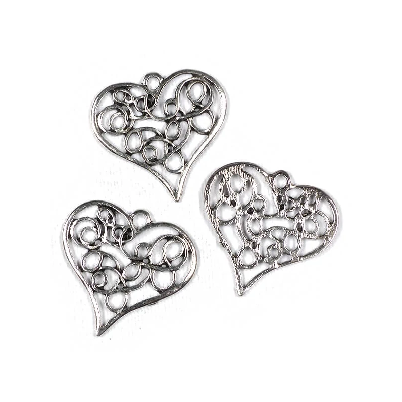 Charm, ornament metalic, 3 buc - inimă, crin