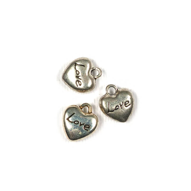Charm, ornament metalic, 3 piese - inimă, 3D