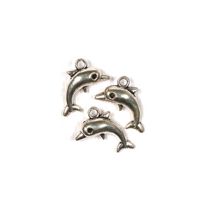 Charm, ornament metalic, 3 buc - delfin, 3D