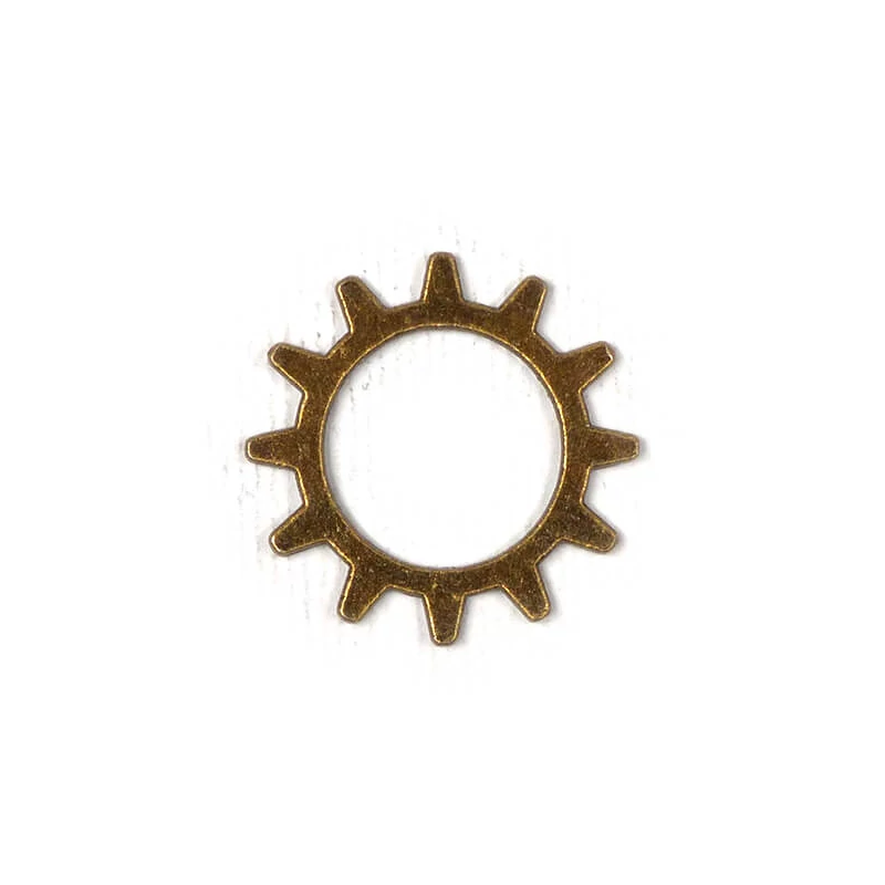 Charm, ornament metalic, 3 buc - roată, 12 dinți, ax mare, 3D, antic
