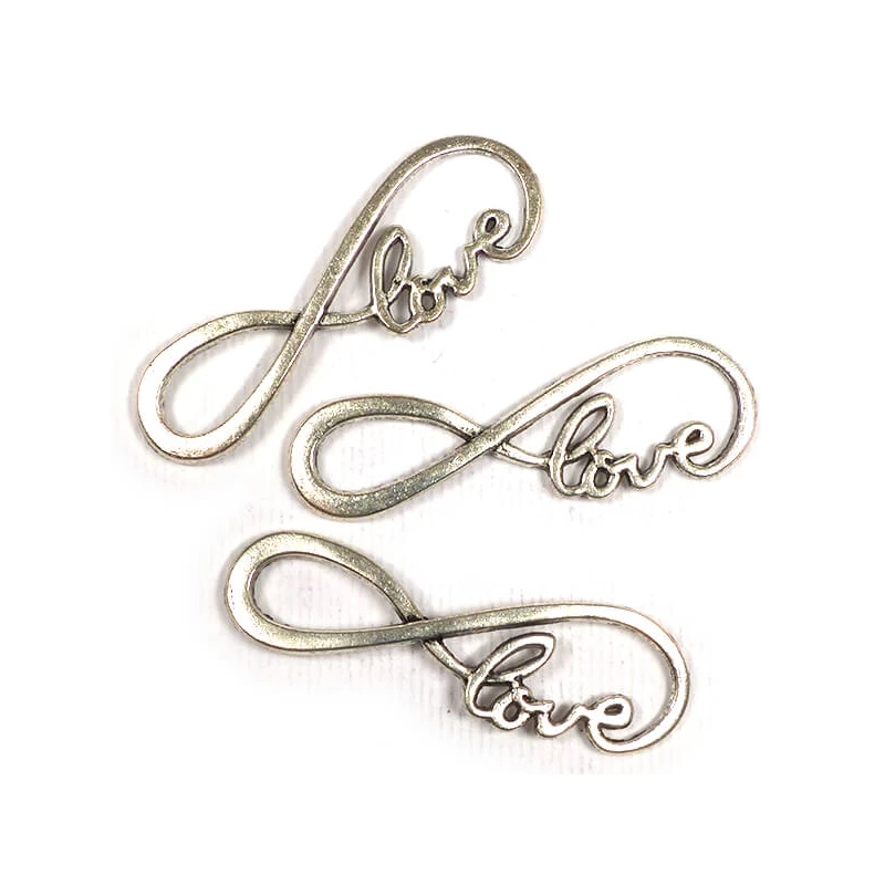 Ornament metalic Charm, 3 buc - love, infinit, curbat