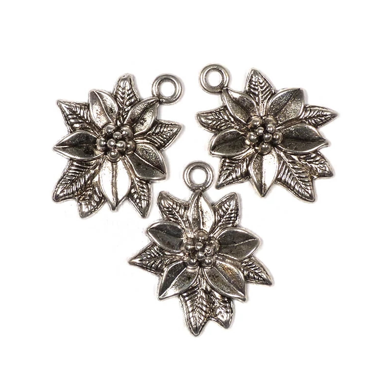 Charm, ornament metalic, 3 buc - poinsettia