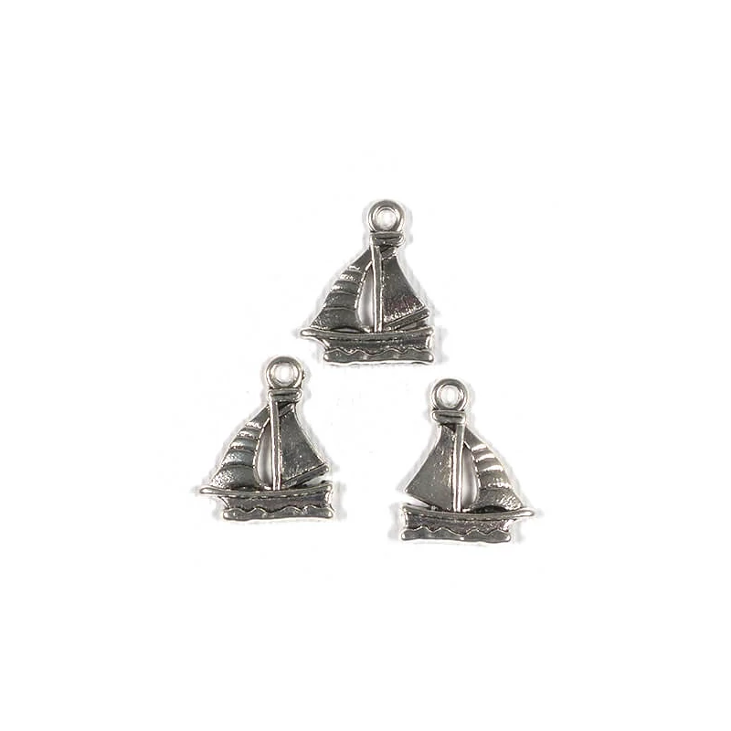 Charm, ornament metalic, 3 buc - barca cu pânze