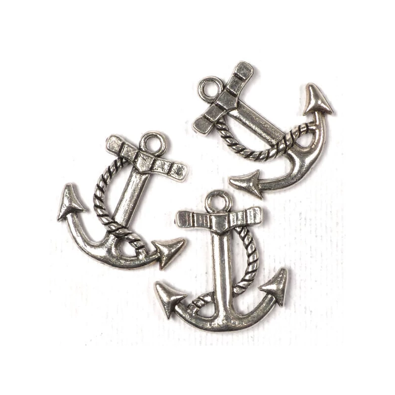 Charm, ornament metalic, 3 buc - ancora, 3D