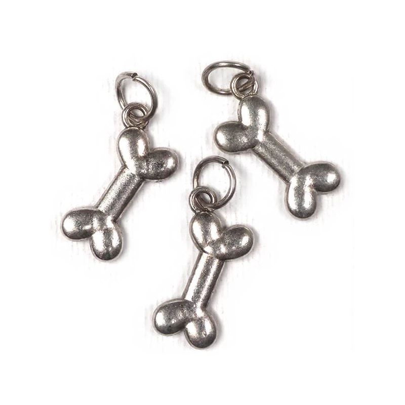 Charm, ornament metalic, 3 buc - os de câine cu Inel pentru montaj, 3D