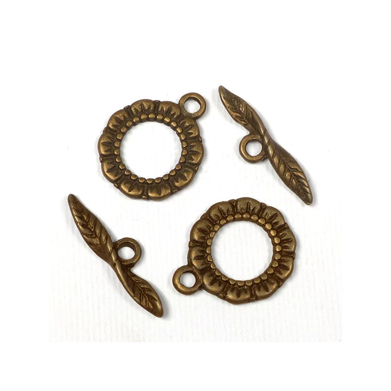 Ornament metalic Charm, 2 perechi - clemă în T, frunză florală, antică