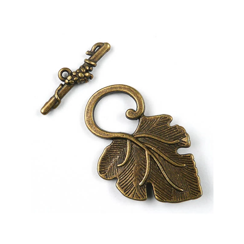 Ornament metalic Charm, 2 perechi - clemă în T, frunză de struguri, antic