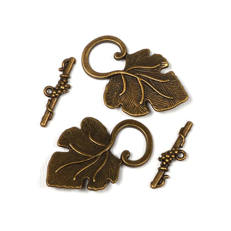 Ornament metalic Charm, 2 perechi - clemă în T, frunză de struguri, antic