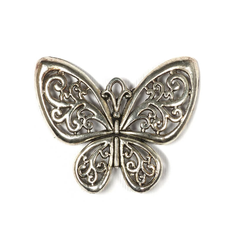 Charm, ornament metalic, 1 buc - fluture, 3D, crin, ajurat