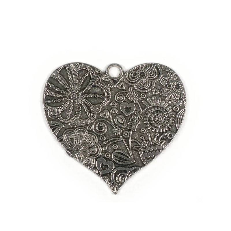 Ornament metalic Charm, 1 buc - inimă, floral