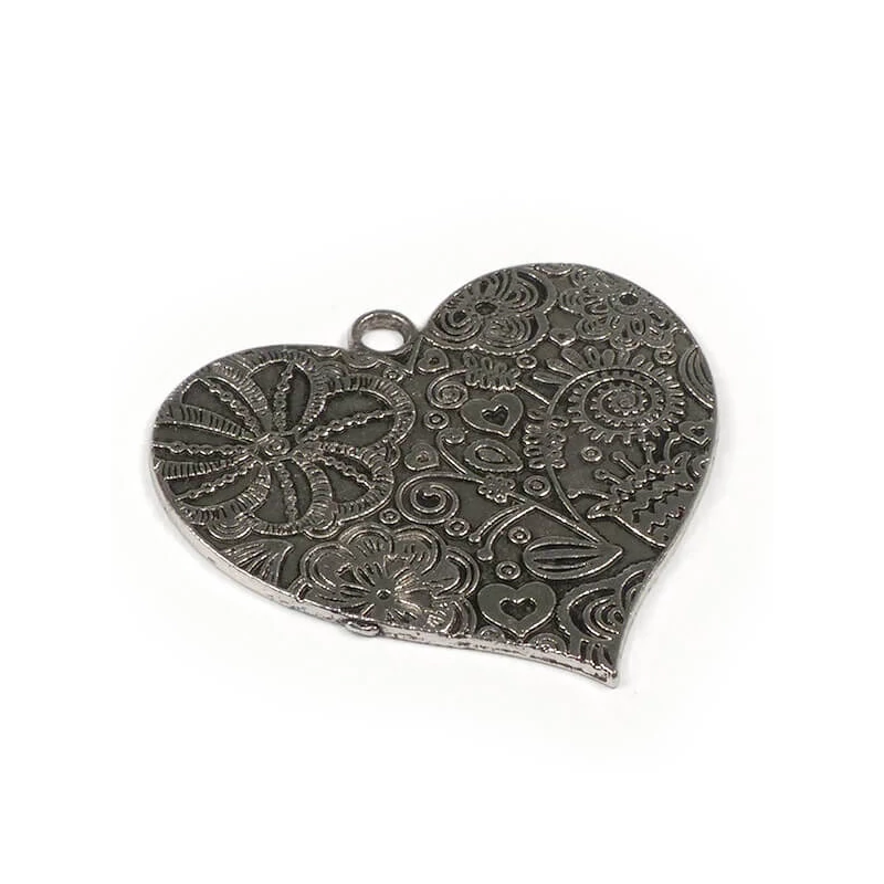 Ornament metalic Charm, 1 buc - inimă, floral