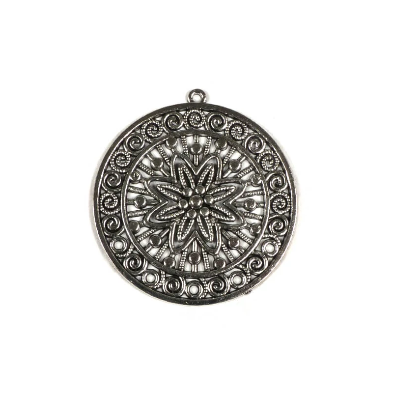 Charm, ornament metalic, 1 buc - rotund, perforat, decorativ