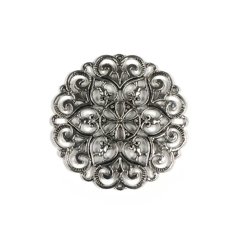 Charm, ornament metalic, 1 buc - rotund, străpuns, inimă