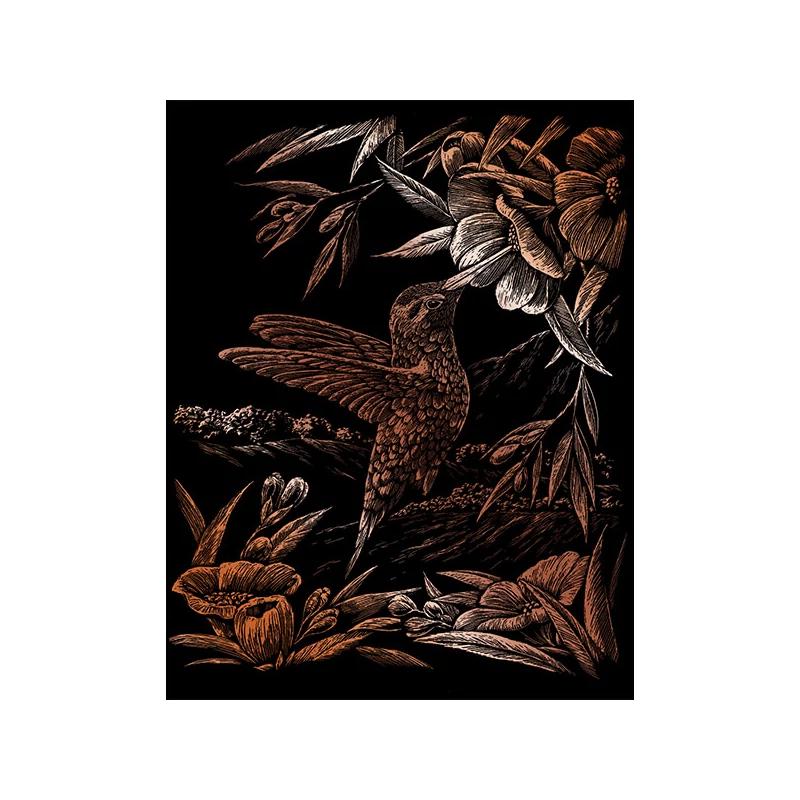 Set tablou gravură cu stilou gravură , 20x25 cm - Colibri, cupru