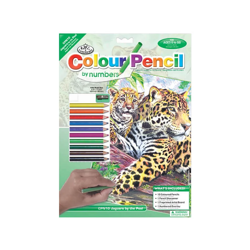 Set de colorat după numere, creioane colorate+ascuțitoare, 22x30 cm - Jaguar