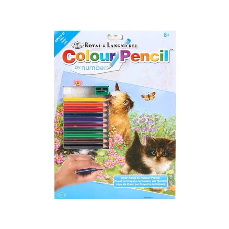 Set de colorat după numere, creioane colorate+ascuțitoare, 22x30 cm - Pisici