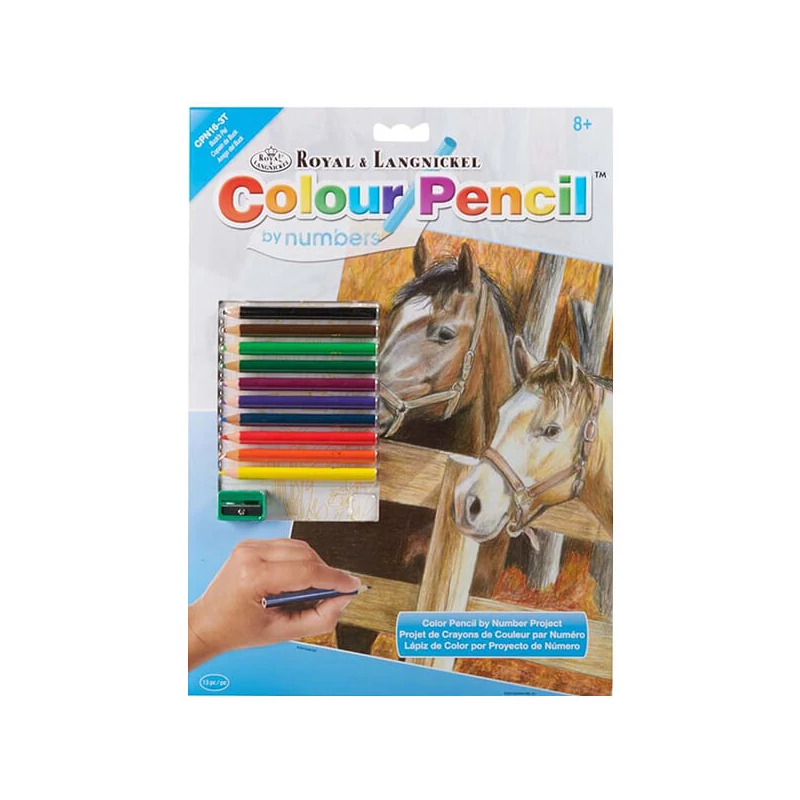 Set de colorat după numere, creioane colorate+ascuțitoare, 22x30 cm - Cai