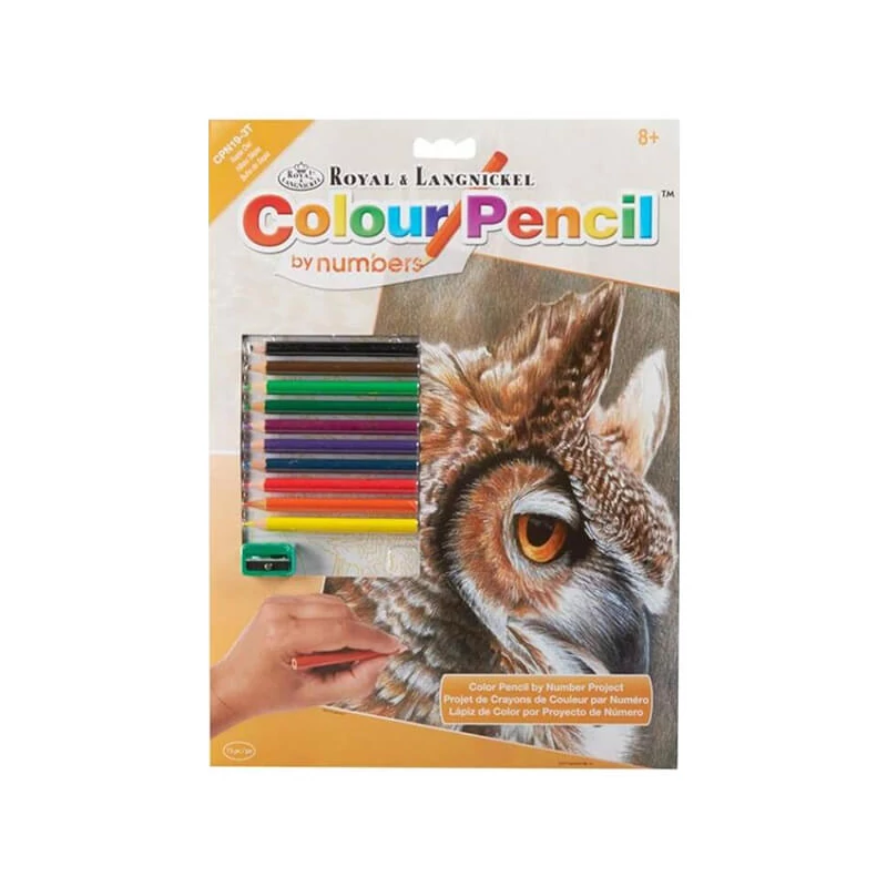 Set de colorat după numere, creioane colorate+ascuțitoare, 22x30 cm - Bufniță