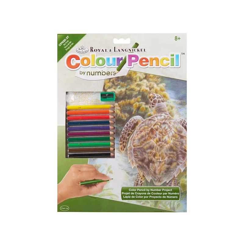 Set de colorat după numere, creioane colorate+ascuțitoare, 22x30 cm - Țestoasă  de mare