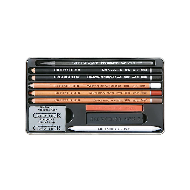 Set de desen și schiță  Cretacolor Artino, 10 bucati, cutie metalica