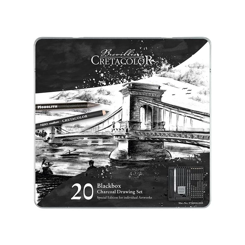 Set de desen cu cărbune Cretacolor Black Box - 20 buc, Pod cu lanțuri