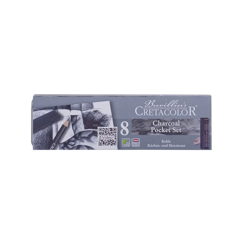 Cretacolor Charcoal Pocket Set  Set de desen din 8 piese, cutie metalica