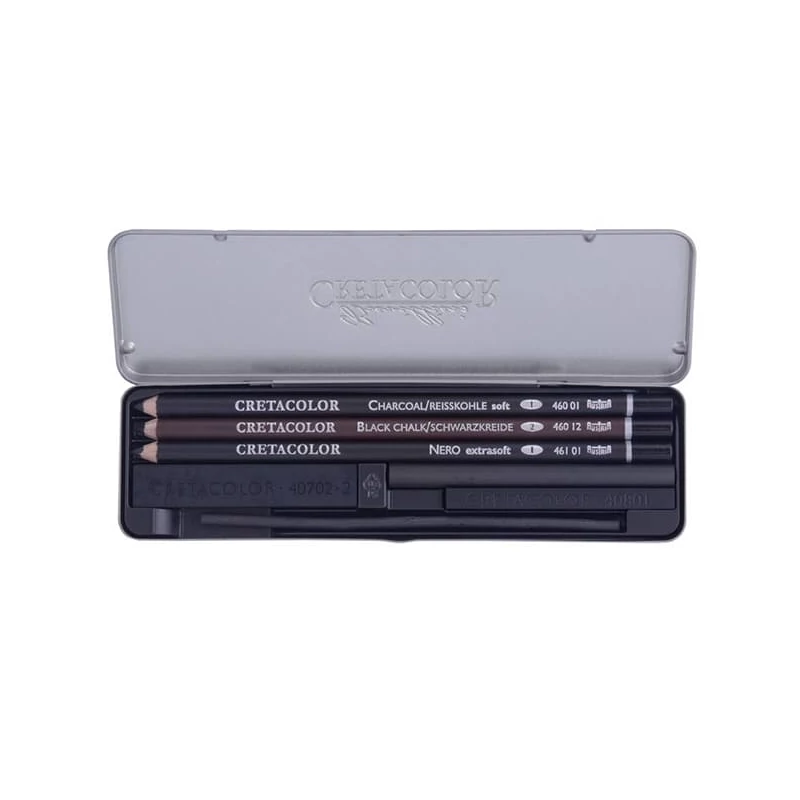 Cretacolor Charcoal Pocket Set  Set de desen din 8 piese, cutie metalica